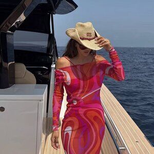 Pucci Fuchsia Swirl Sheer Maxi Dress